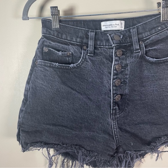 Abercrombie & Fitch High Rise Mom Short Black Exposed Button Fly Curve Love - Picture 2 of 9